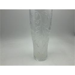 Lalique Elves frosted glass vase, moulded with elves playing amongst bluebells, circa 2005, with engraved Lalique France mark beneath, H19.5cm