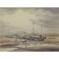 Rowland De Winton Aldridge (British 1906-1997): 'Low Tide Evening', watercolour signed and dated 1974, titled verso 26cm x 35cm
Provenance: exh. The Mall Galleries, Carlton House Terrace, London, label verso