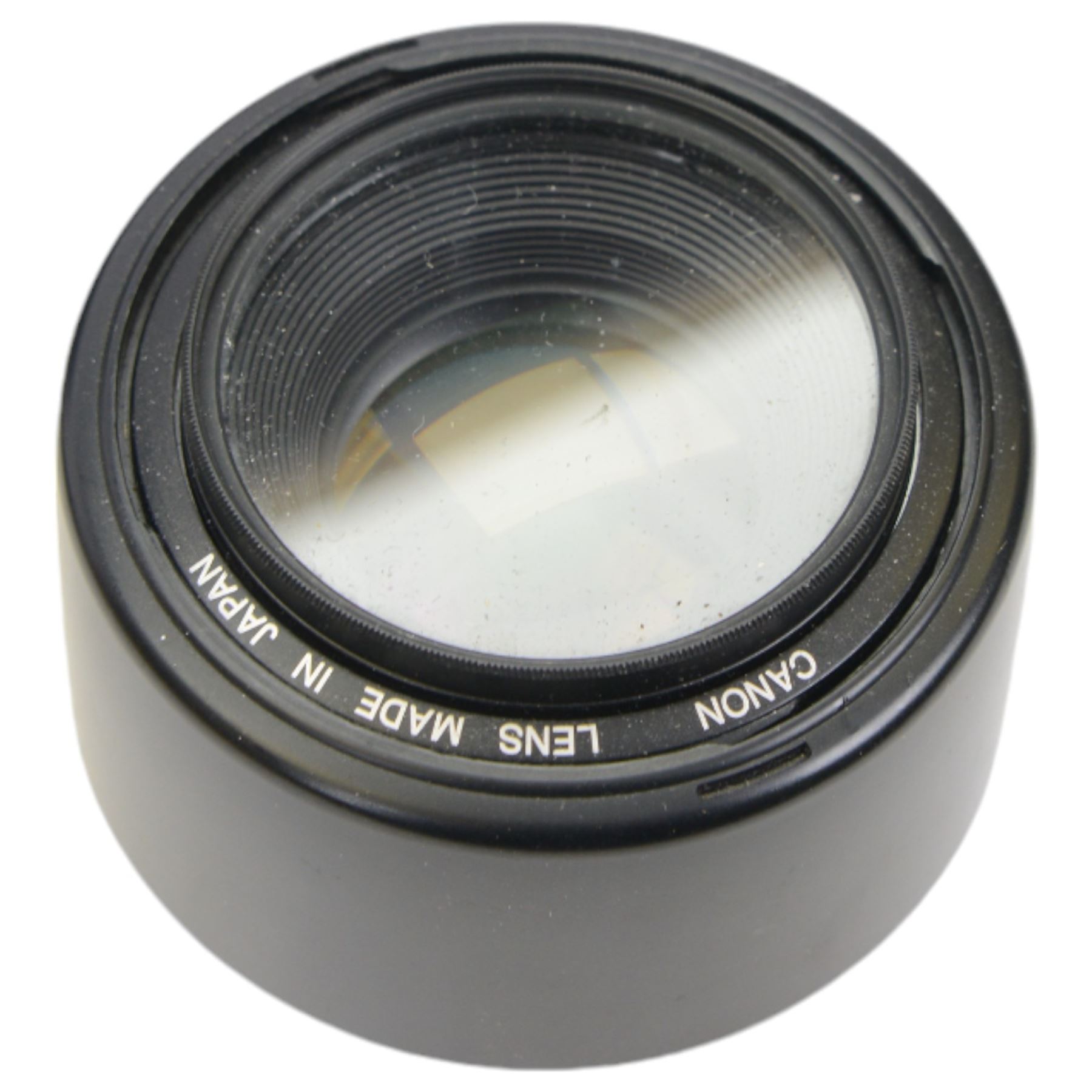 Collection of Canon camera lenses and accessories, including EF 50m 1:1.4 lens, EF 35mm 1:2 lensFD 28mm 1:2.8 lens, FD 50mm 1:1.8 lens, FD 135mm 1:2.5 S.C lens, FD35-70mm 1:3.5-4.5 lens, three Speedlite 550EX flashes, Transistor pack E, lens hoods, battery chargers, etc 