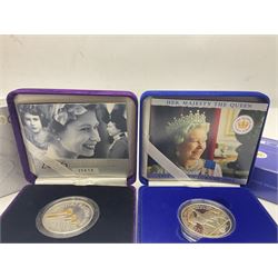 The Royal Mint United Kingdom 2002 'Golden Jubilee' silver proof crown and 2006 'Her Majesty Queen Elizabeth II Eightieth Birthday' silver proof piedfort crown, both cased with certificates