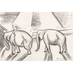 Dame Laura Knight (Staithes Group 1877-1970): Circus Elephants, charcoal signed 19cm x 28cm