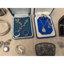 Collection of silver and silver stone set jewellery, including bracelets, necklaces, brooches, rings etc, together with some costume jewellery