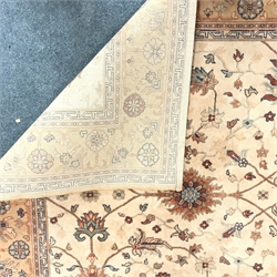 Keshan beige ground rug, repeating border, 300cm x 200cm