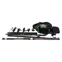 Fishing tackle including first mariner 8000 evo and other reels, unused carp line, Matt Hayes adventure 3.30m three piece carp rod, Fladen Celtic 210cm two piece rod, other rods etc