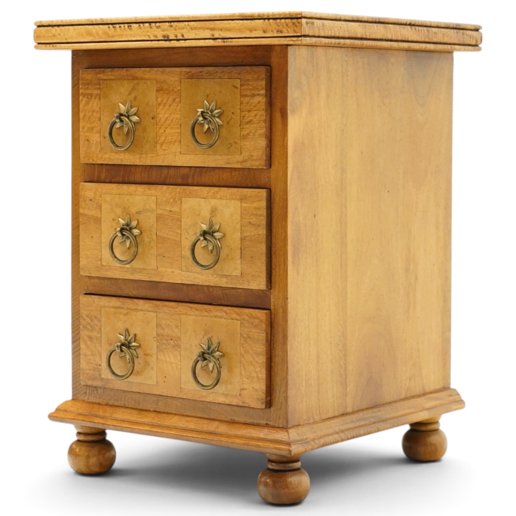 Barker & Stonehouse - pair of contemporary flagstone and mango wood bedside chests, the rectangular inlaid top over three drawers with metal ring handles, on compressed bun feet
