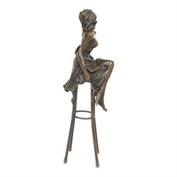 Art Deco style bronze modelled as a semi naked female figure, seated upon a chair, signed  Pierre Collinet, H27cm