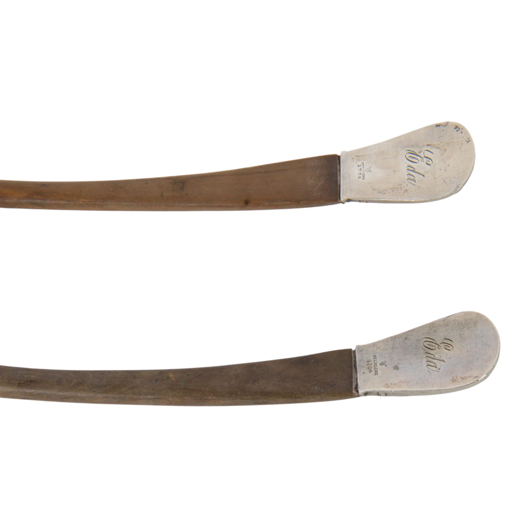 Simons Brothers, Philadelphia PA., circa 1880, American Arts and Crafts silver topped tureen salad servers, with silver with repousse decoration depicting a rabbit in long grass, the reverse marked Eda, marked sterling 1706 bearing makers mark for Simons Brothers   