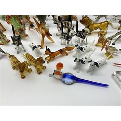 Large collection of hand-blown glass animals and figures, to include fish, birds, cats, dogs, monkeys etc
