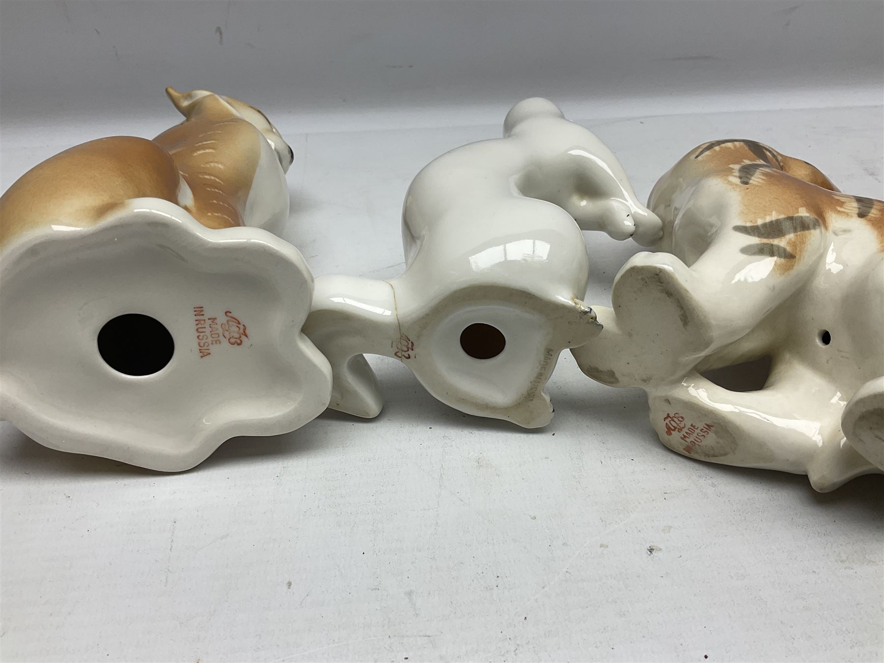 Collection of Russian Lomonosov USSR animal figures, to include  lynx, tiger, red panda, sealion, panada, etc 