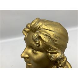 Gilt bust of a classical style male figure, the plinth base with scrolled music sheet, signed Rossi, impressed 496 84, H34cm