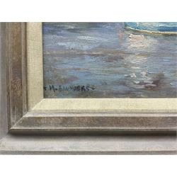 Michelle Saunders (British 1936-): Whitby Quayside Bathed in Sun, oil on board signed 24cm x 34cm 