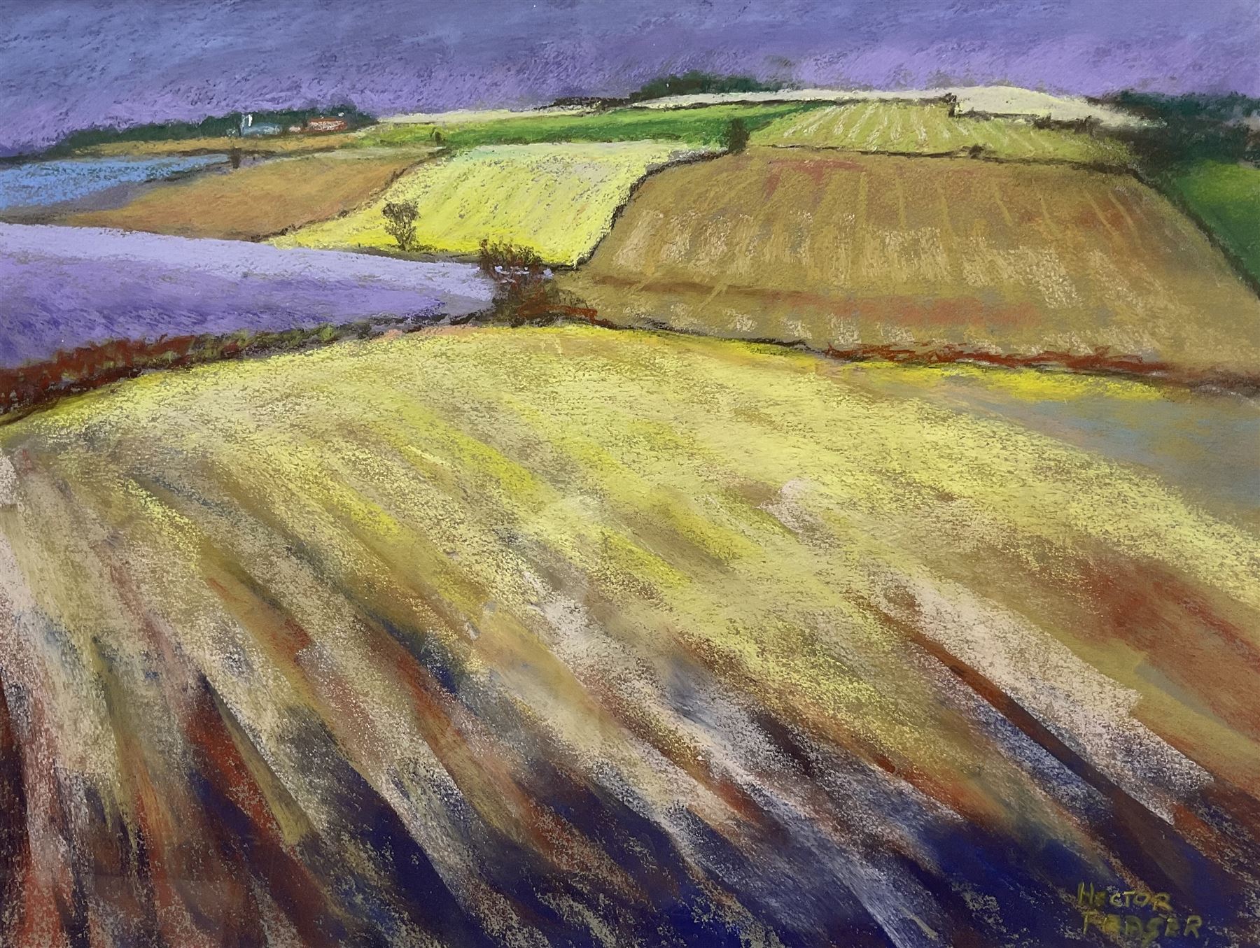 Hector Fraser (Driffield 1919-2013): Wolds Landscape, pastel signed 35cm x 46cm 