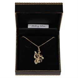 Silver and opal butterfly pendant necklace, boxed
