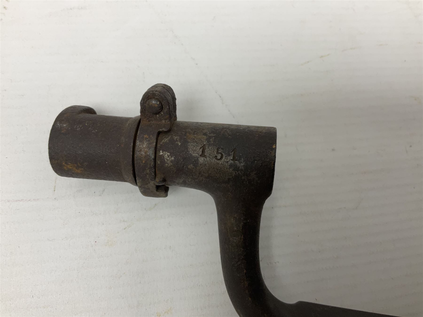 Early 19th century British Brown Bess musket rifle socket bayonet with zigzag fitting stamped D71 and triangular blade stamped 270 L55cm overall; and two other 19th century socket bayonets; no scabbards (3)