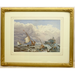 Bert Ellis (British exh.1890-1892): Shipping at the Harbour Mouth, watercolour signed 27cm x 38cm  