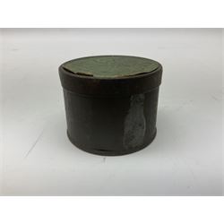 19th century drum-shaped tin of Enfield Rifle Caps with printed green label to the lift-off lid D5.5cm