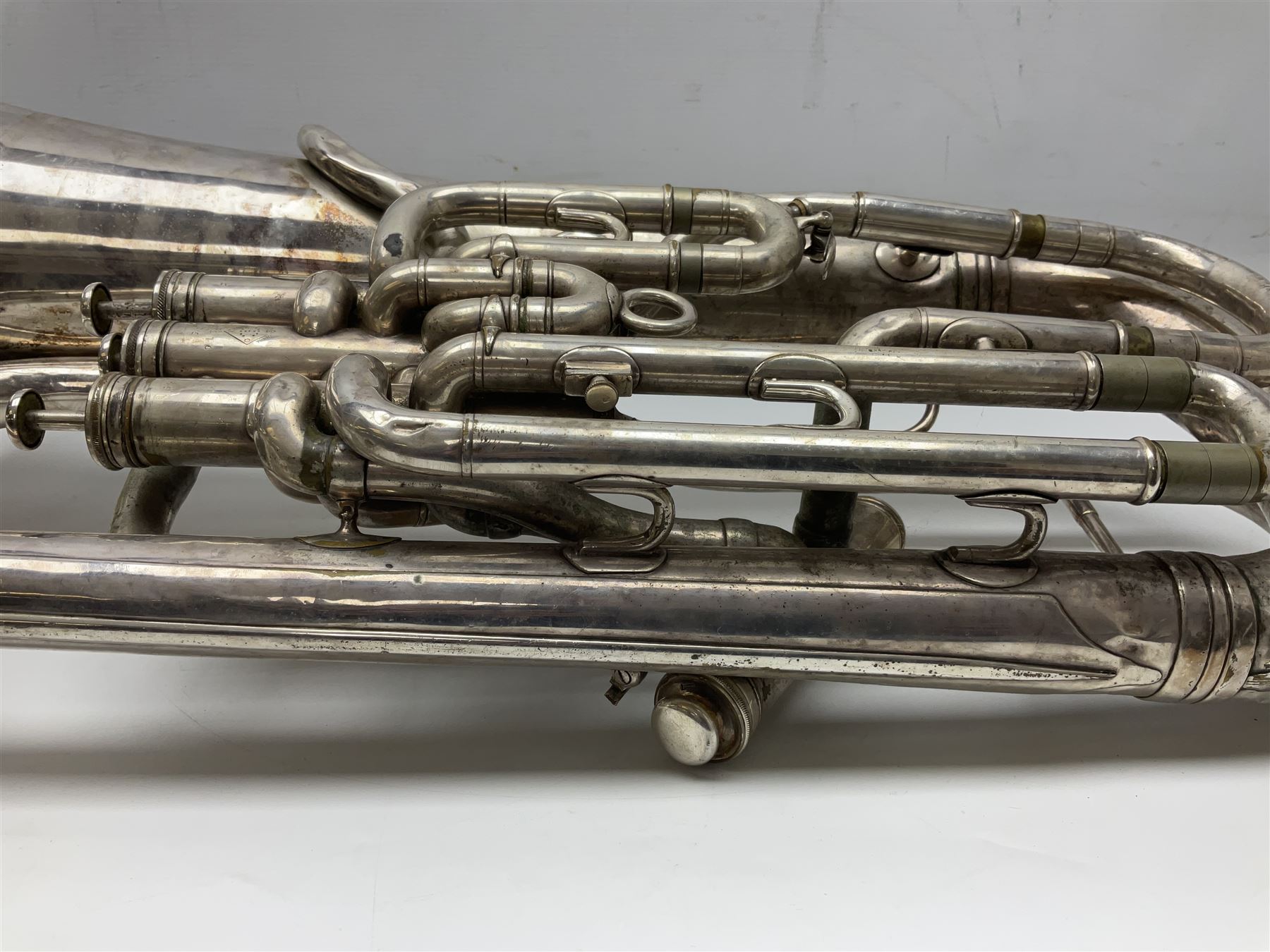 Boosey & Co Class A silver plated four-valve euphonium, serial no.117918 L62cm; in carrying case