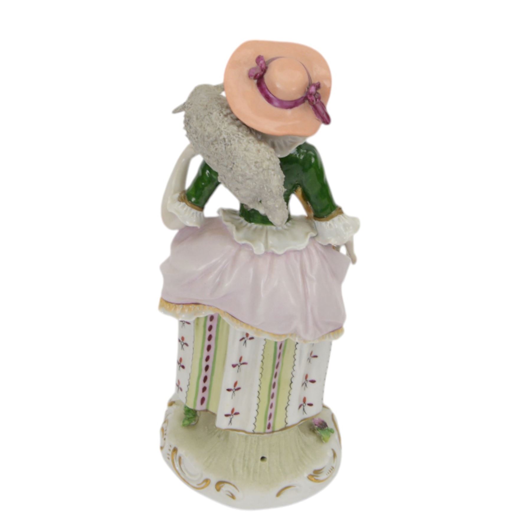 Sitzendorf figure modelled as a shepherdess, together with pair of apple sellers and other continental figures