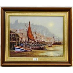 Jack Rigg (British 1927-): 'Yorkshire Yawl - Old Scarborough Harbour', oil on canvas signed, titled verso 35cm x 45cm

