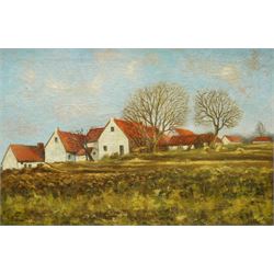 Ernest Faut (Belgian 1897-1961): Wintry Landscape with Cottages, oil on canvas signed 39cm x 58cm