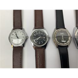 Eight manual wind wristwatches including Lonstar Exective, Ruhla, Josmar alarm, Seiko, Caravelle, Genova De Luxe, Sandoz and Gradus