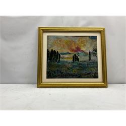 André Marchand (French 1907-1997): 'Summer Fires in Provence', oil on board signed, inscribed and dated 1957 verso 39cm x 46cm
