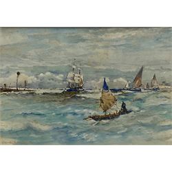 Frank Henry Mason (Staithes Group 1875-1965): Sailing Boats off the Coast, watercolour signed and dated '02, 23cm x 34cm