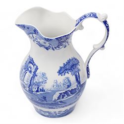 Copeland Spode Italian tableware to include four large bowls, jug, octagonal plate, four other larger plates, ten bowls of various sizes, butter dish, preserve jar, toast rack, set of six teaspoons and six pastry forks etc, all with black backstamps 