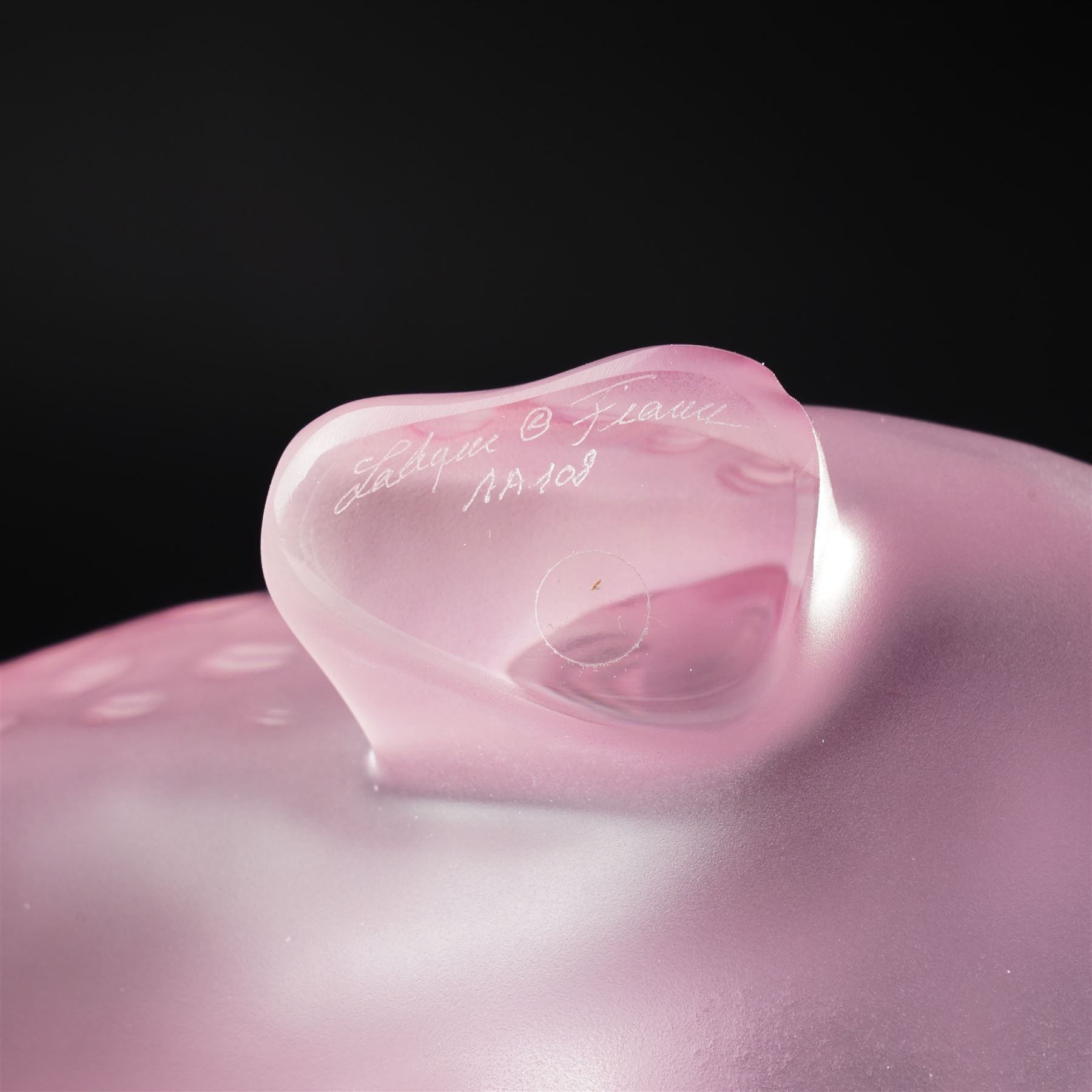 Lalique frosted and clear pink glass model 'Zeila Panther' designed by Marie-Claude Lalique signed 'Lalique France' L34cm with guarantee etc in original Lalique pink box