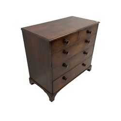 Georgian mahogany chest, fitted with two short and three long mahogany lined drawers, bracket feet