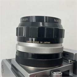Nikon photomic Ftn camera body, with red engraving, serial no 7006572, circa 1969, with 'Nikon NIKKOR-O Auto 1:2 f=35mm' lens, serial no. 830478