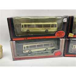 Thirty-one modern die-cast models of buses, coaches and wagons of various scales by EFE, Lledo, Oxford Die-Cast, Atlas etc, to include EFE 15702, 15704 and 15708 boxed; further models are unboxed 