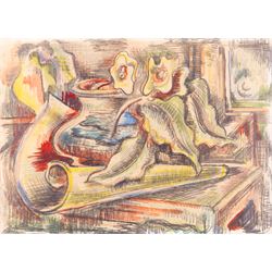 Rees Lewis Rees (British 20th Century): 'The Drawing Room Table' and 'The Saw Mill', two watercolours signed and indistinctly dated, 24cm x 33cm (2)