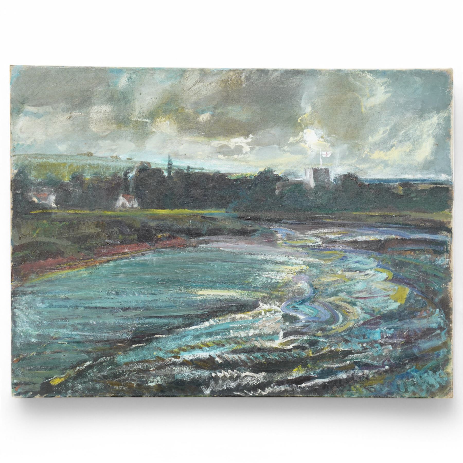 John Gilbey Bowles (British 1929-2011): Stormy Skies over an English Coastal Town, oil on canvas unsigned 76cm x 102cm
Provenance: direct from the family of the artist