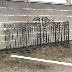 Pair 4'6 wrought metal driveway gates, scrolling detailing