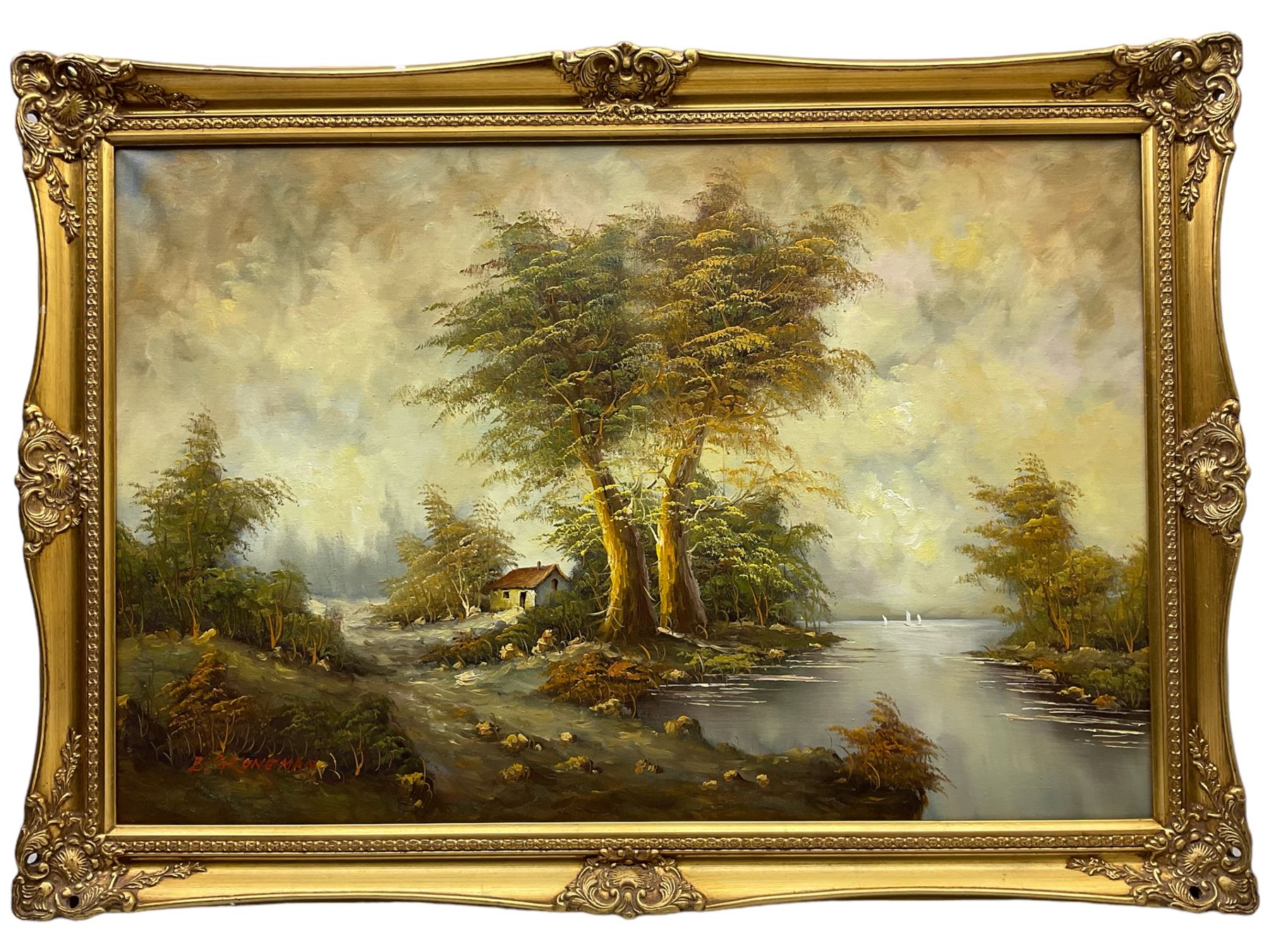B Groneman (20th century): Landscape, oil on canvas signed 60cm x 90cm
