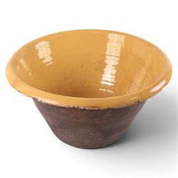 Large pancheon, of tapering circular form, with yellow glazed interior, H28cm, D52cm 