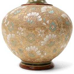 Doulton Slaters Patent vase, of globular form with elongated neck, stamped and incised with potters marks to base, H41cm