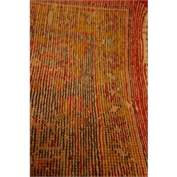  Persian Hamadan red ground rug, overall stylised floral design with blue central medallion, 204cm x 152cm  