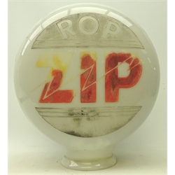  1930's R.O.P Zip petrol pump globe, H43cm x D35cm   