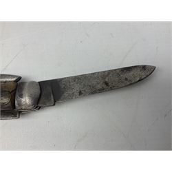 WW1 British Army folding jack/clasp trench knife, the blade inscribed Bird & Co Ltd Sheffield, with marlin spike, blade and can opener, service number to spike 188729