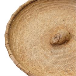 Rabbitman - oak bowl with carved rim, tooled exterior and interior with carved rabbit signature by Peter Heap of Wetwang