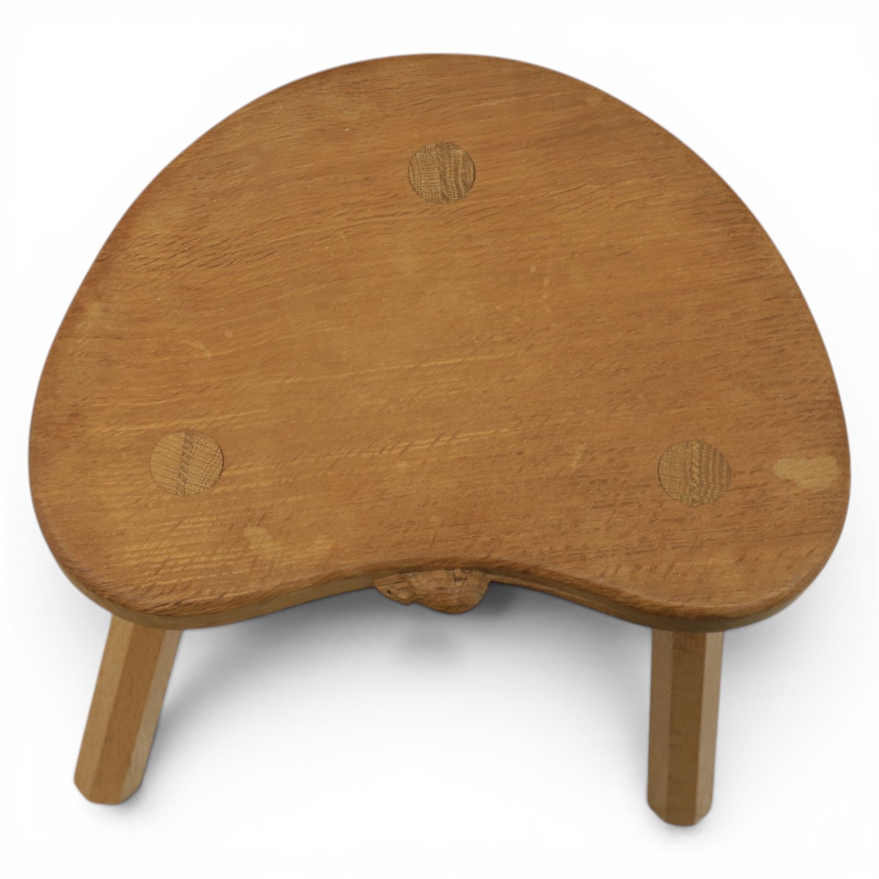Mouseman - oak three legged cow stool, with carved mouse signature, by the workshop of Robert Thompson of Kilburn