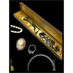 Silver stone set jewellery, including Siam silver brooch and bracelets and continental silver cameo jewellery, together with a collection of costume jewellery, including pair of stud earrings stamped for Christian Dior