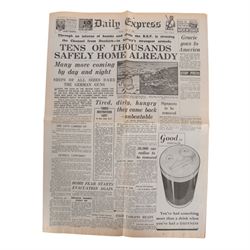 Dunkirk; Daily Express newspaper Friday May 31 1940, reporting on Dunkirk and the evacuation