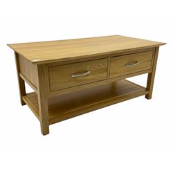 Oak coffee table, fitted with drawers and undertier 