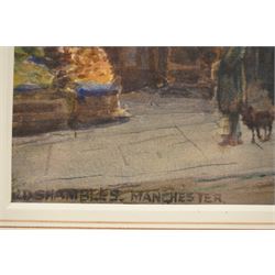 Francis Browne Tighe (British c.1865-1936): 'Old Millgate' and 'Old Shambles - Manchester', pair of watercolours signed titled and dated 1927, in matching frames 34cm x 24cm (2)