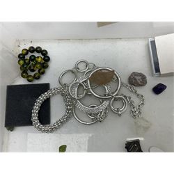 Silver stone set jewellery, including necklaces and bracelets and a collection of beaded and carved hardstone jewellery, etc
