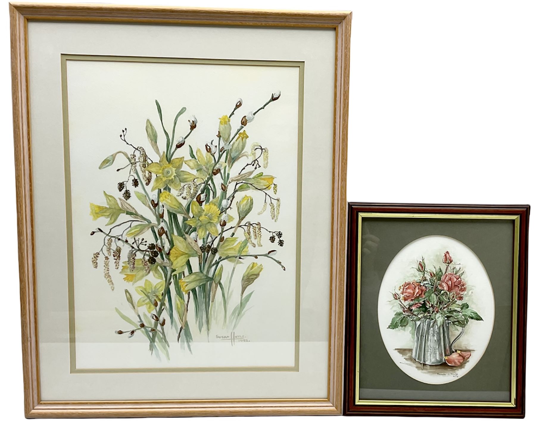 Susan Hoyle (British 20th century): Still Life of Daffodils, watercolour signed and dated 1992 together with Pamela J Thorpe (British 20th century): Still Life of Flowers in a Jug, watercolour signed and dated '94 max 46cm x 34cm (2)
