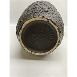  West German fat lava vase of shouldered form decorated with red horses on a pitted black lava ground, with impressed marks beneath, H45cm